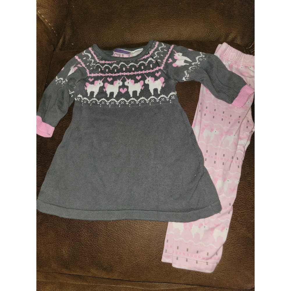 Blueberri boulevard grey‎ unicorn dress leggings size 2t